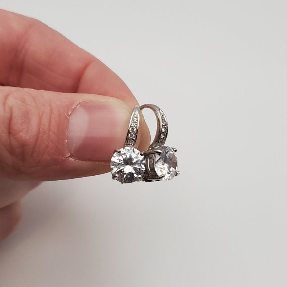 925 Sterling Silver Brilliant Clear Round Cubic Zirconia Stone Earrings - Picture 3 of 7